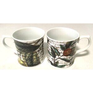 Set Of 2 Rosanna Coffee Mug Porcelain Floral Calligraphy White Multicolor 12 Oz